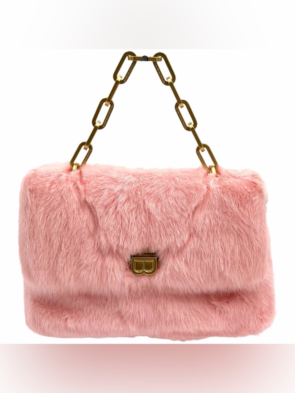 Brandon Blackwood Lisa Pink Mink Fur Shoulder Bag Gold Hardware